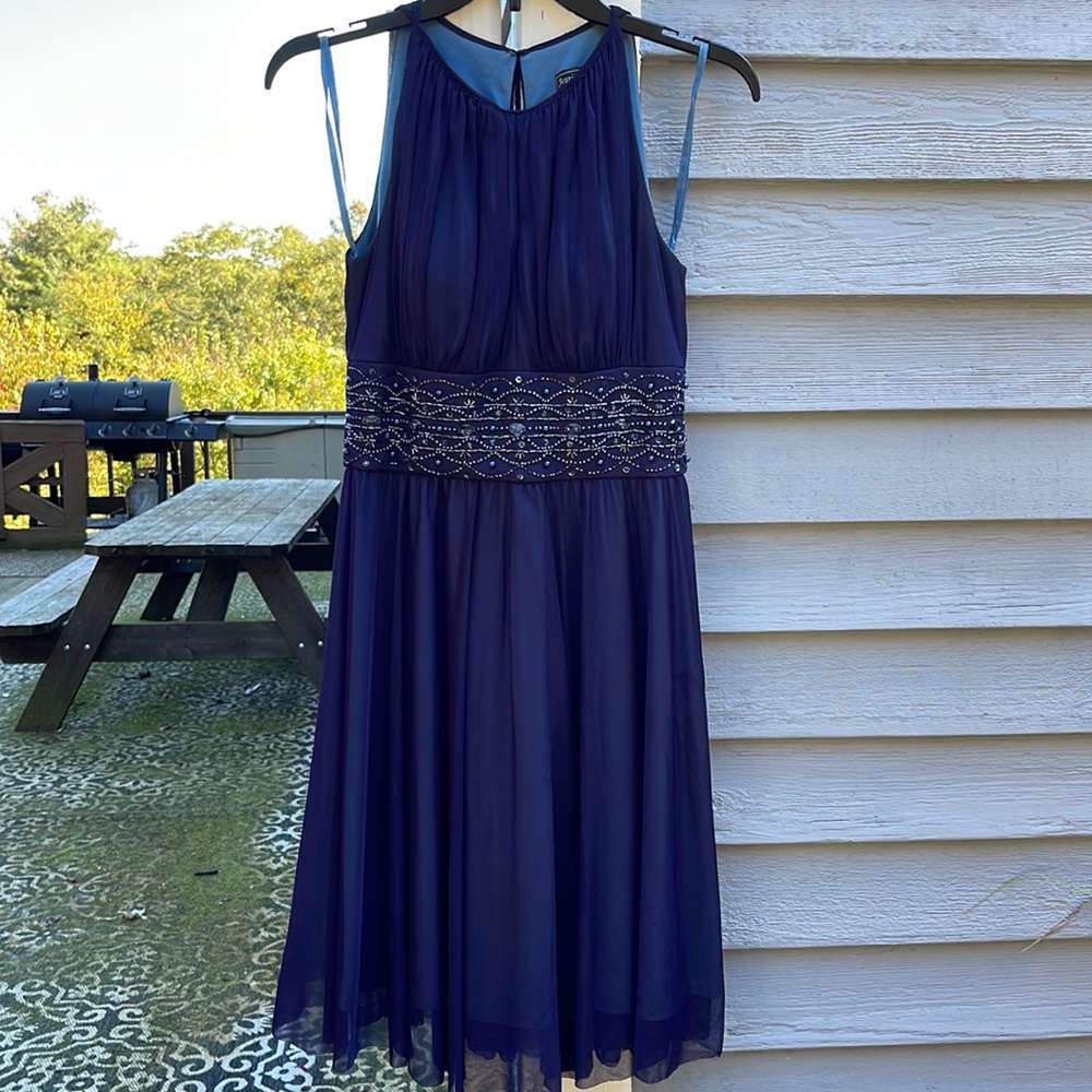 Navy blue sheer halter top